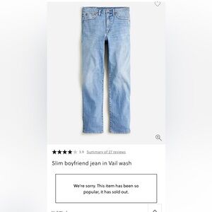 J. Crew Women's Slim Boyfriend Jeans in Vail Wash Size 24
